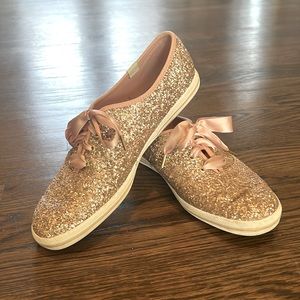 Keds x Kate Spade Champion Glitter Sneakers Shoes Rose Gold Womens US 8
